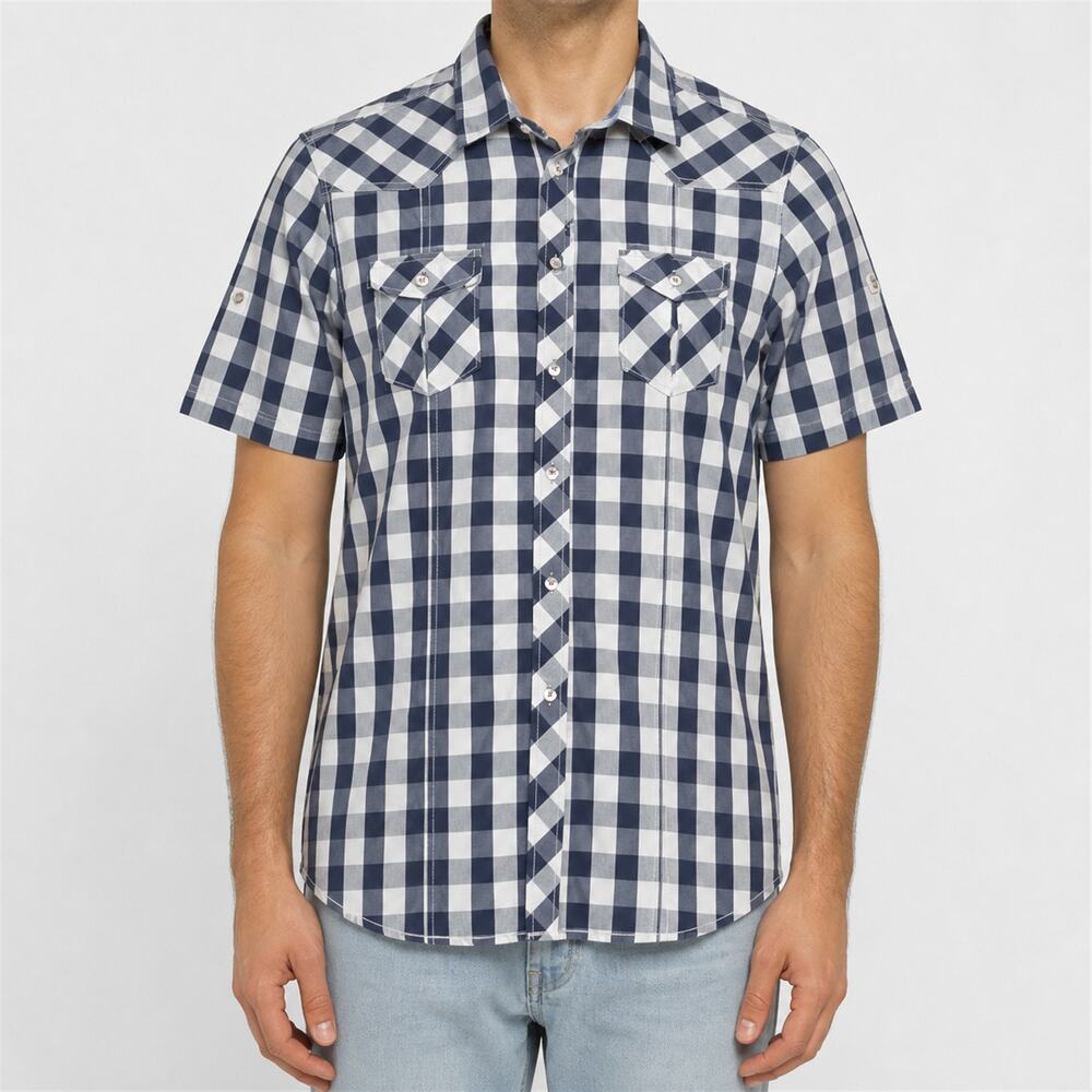 Scotch & Soda Shirt Mens Large Blue White Check Finest Selection Short Sleeve